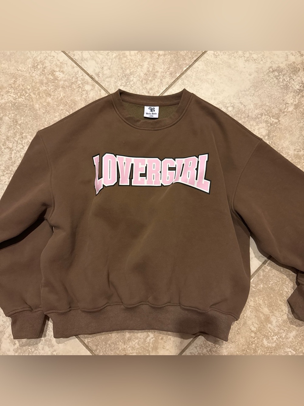 Bella Dona LOVERGIRL Brown Graphic Crewneck Sweatshirt